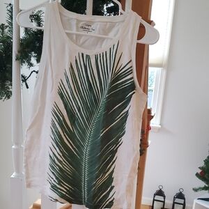 J. Crew Factory White Tank Top with Green Leaf Print